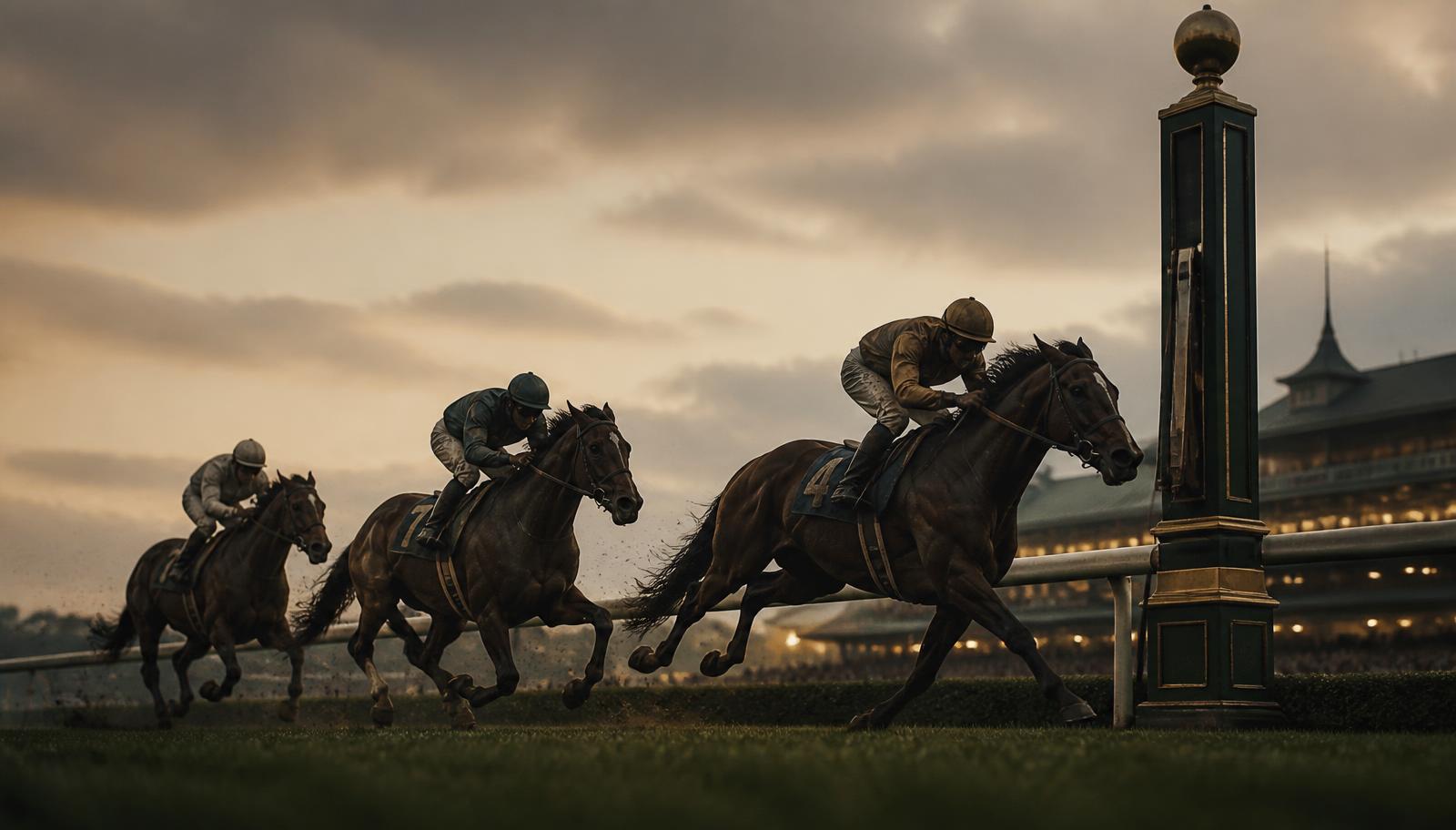 Racehorses driving to the winning post